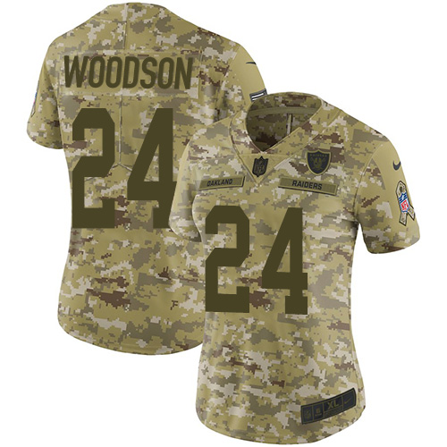 Nike Raiders #24 Charles Woodson Camo Women's Stitched NFL Limited 2018 Salute to Service Jersey Nike Raiders #24 Charles Woodson Camo Women's Stitched NFL Limited 2018 Salute to Service Jersey