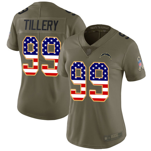 Nike Chargers #99 Jerry Tillery Olive/USA Flag Women's Stitched NFL Limited 2017 Salute to Service Jersey Nike Chargers #99 Jerry Tillery Olive/USA Flag Women's Stitched NFL Limited 2017 Salute to Service Jersey