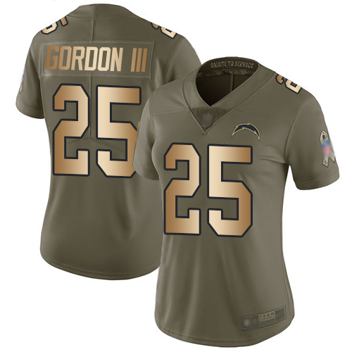 Nike Chargers #25 Melvin Gordon III Olive/Gold Women's Stitched NFL Limited 2017 Salute to Service Jersey Nike Chargers #25 Melvin Gordon III Olive/Gold Women's Stitched NFL Limited 2017 Salute to Service Jersey