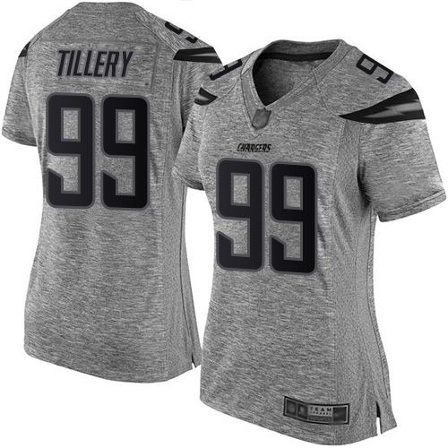 Nike Chargers #99 Jerry Tillery Gray Women's Stitched NFL Limited Gridiron Gray Jersey Nike Chargers #99 Jerry Tillery Gray Women's Stitched NFL Limited Gridiron Gray Jersey