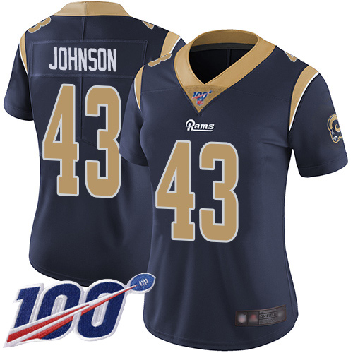 Nike Rams #43 John Johnson Navy Blue Team Color Women's Stitched NFL 100th Season Vapor Limited Jersey