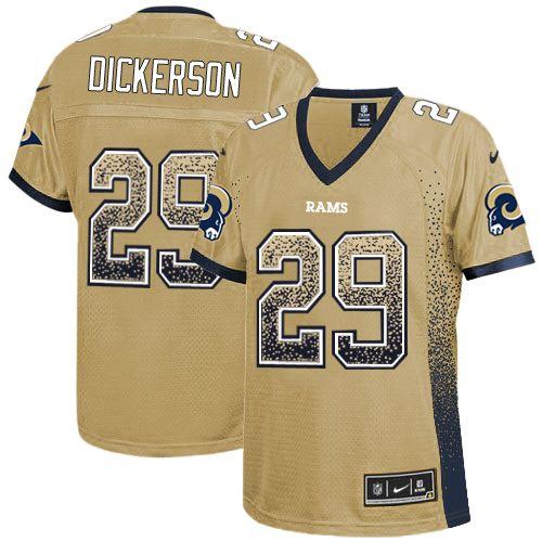 Nike Rams #29 Eric Dickerson Gold Women's Stitched NFL Elite Drift Fashion Jersey