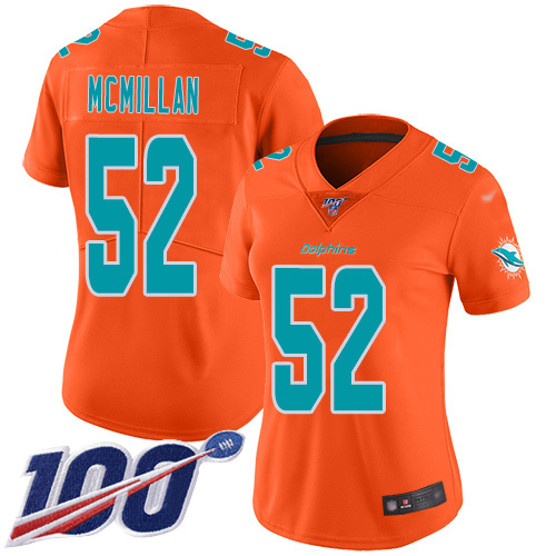 Nike Dolphins #52 Raekwon McMillan Orange Women's Stitched NFL Limited Inverted Legend 100th Season Jersey Nike Dolphins #52 Raekwon McMillan Orange Women's Stitched NFL Limited Inverted Legend 100th Season Jersey