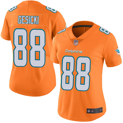 Nike Dolphins #88 Mike Gesicki Orange Women's Stitched NFL Limited Rush Jersey Nike Dolphins #88 Mike Gesicki Orange Women's Stitched NFL Limited Rush Jersey
