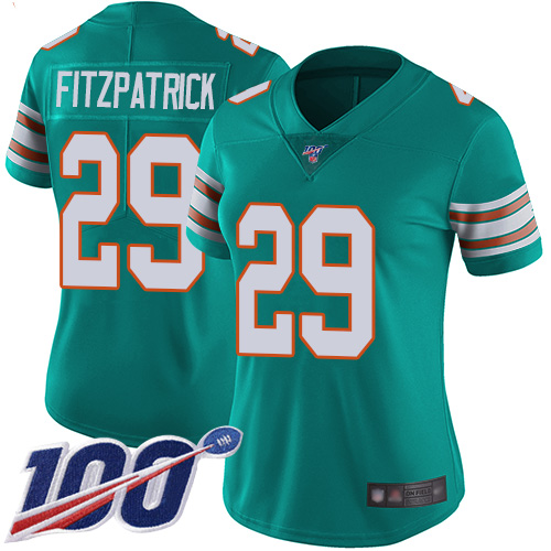 Nike Dolphins #29 Minkah Fitzpatrick Aqua Green Alternate Women's Stitched NFL 100th Season Vapor Limited Jersey Nike Dolphins #29 Minkah Fitzpatrick Aqua Green Alternate Women's Stitched NFL 100th Season Vapor Limited Jersey
