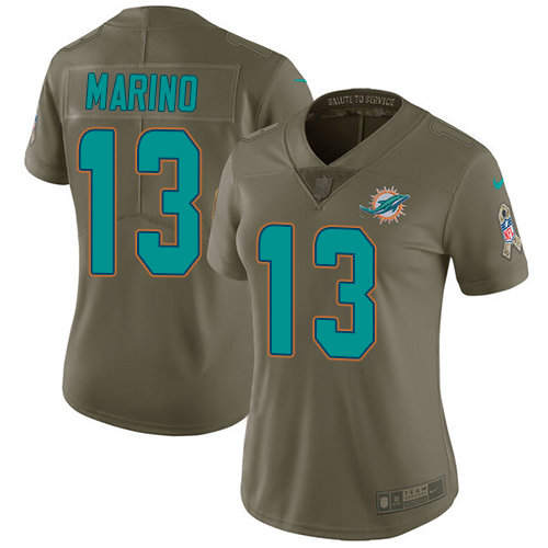 Nike Dolphins #13 Dan Marino Olive Women's Stitched NFL Limited 2017 Salute to Service Jersey