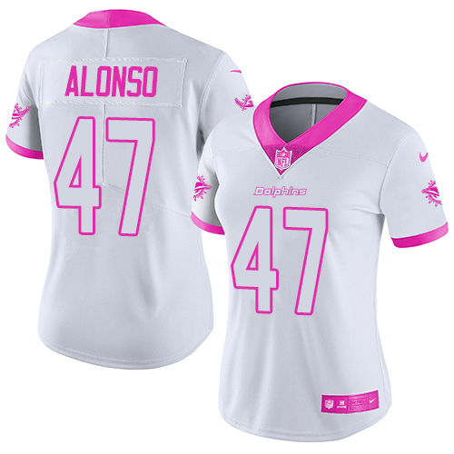 Nike Dolphins #47 Kiko Alonso White/Pink Women's Stitched NFL Limited Rush Fashion Jersey