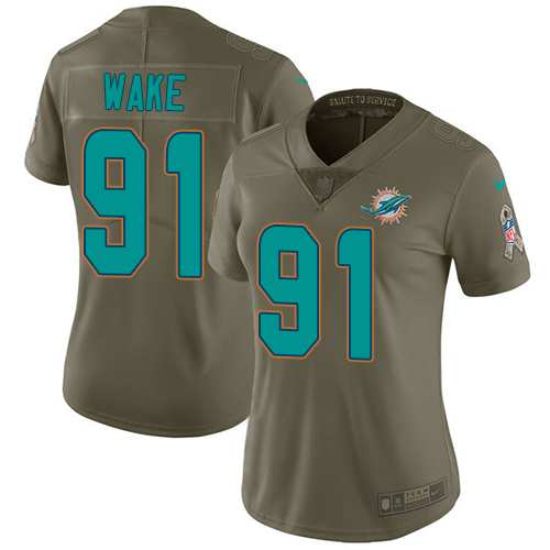 Nike Dolphins #91 Cameron Wake Olive Women's Stitched NFL Limited 2017 Salute to Service Jersey Nike Dolphins #91 Cameron Wake Olive Women's Stitched NFL Limited 2017 Salute to Service Jersey