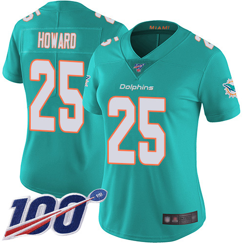 Nike Dolphins #25 Xavien Howard Aqua Green Team Color Women's Stitched NFL 100th Season Vapor Limited Jersey Nike Dolphins #25 Xavien Howard Aqua Green Team Color Women's Stitched NFL 100th Season Vapor Limited Jersey