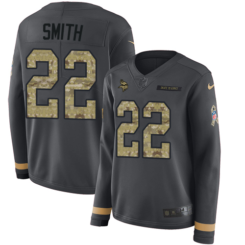 Nike Vikings #22 Harrison Smith Anthracite Salute to Service Women's Stitched NFL Limited Therma Long Sleeve Jersey Nike Vikings #22 Harrison Smith Anthracite Salute to Service Women's Stitched NFL Limited Therma Long Sleeve Jersey