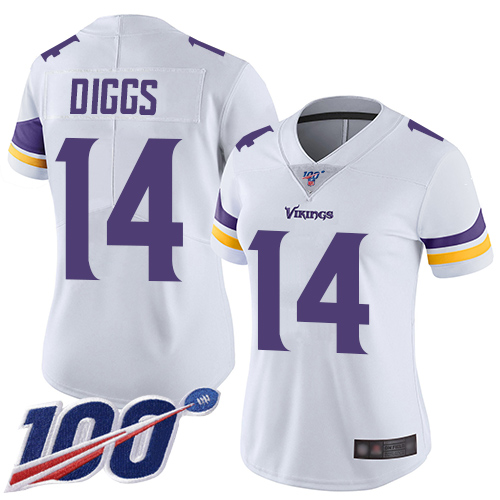 Nike Vikings #14 Stefon Diggs White Women's Stitched NFL 100th Season Vapor Limited Jersey Nike Vikings #14 Stefon Diggs White Women's Stitched NFL 100th Season Vapor Limited Jersey