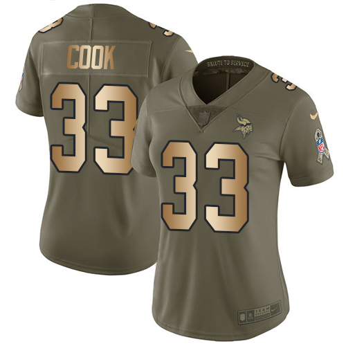 Nike Vikings #33 Dalvin Cook Olive/Gold Women's Stitched NFL Limited 2017 Salute to Service Jersey Nike Vikings #33 Dalvin Cook Olive/Gold Women's Stitched NFL Limited 2017 Salute to Service Jersey