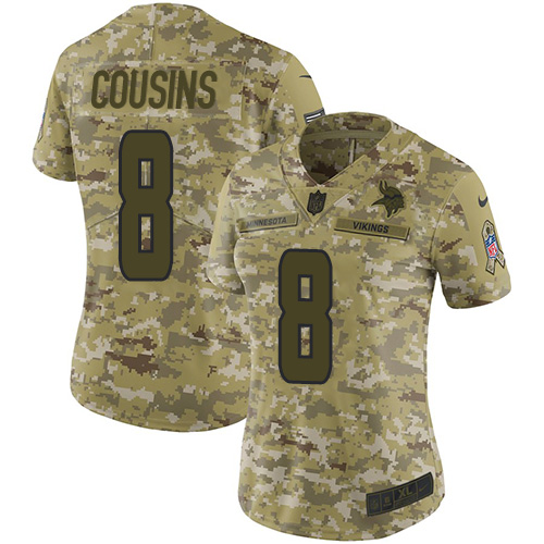 Nike Vikings #8 Kirk Cousins Camo Women's Stitched NFL Limited 2018 Salute to Service Jersey Nike Vikings #8 Kirk Cousins Camo Women's Stitched NFL Limited 2018 Salute to Service Jersey