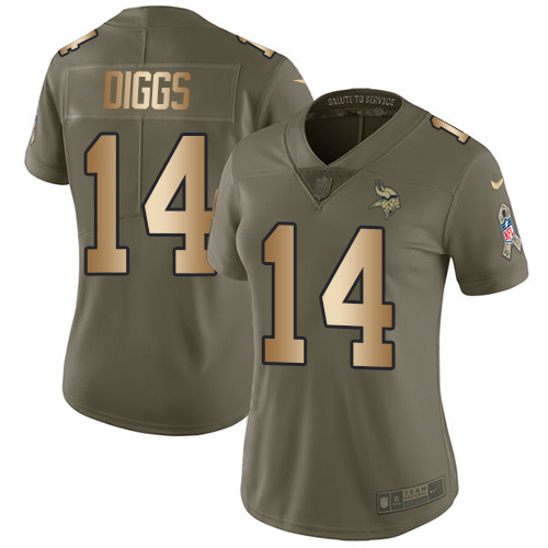 Nike Vikings #14 Stefon Diggs Olive/Gold Women's Stitched NFL Limited 2017 Salute to Service Jersey Nike Vikings #14 Stefon Diggs Olive/Gold Women's Stitched NFL Limited 2017 Salute to Service Jersey