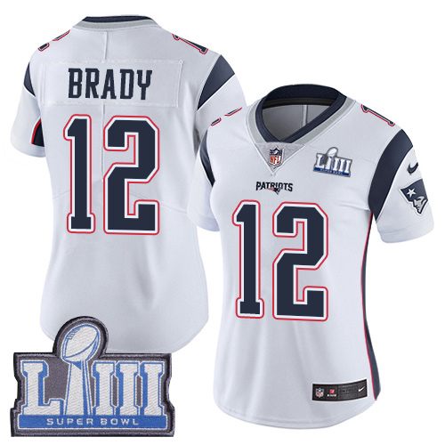 Nike Patriots #12 Tom Brady White Super Bowl LIII Bound Women's Stitched NFL Vapor Untouchable Limited Jersey Nike Patriots #12 Tom Brady White Super Bowl LIII Bound Women's Stitched NFL Vapor Untouchable Limited Jersey