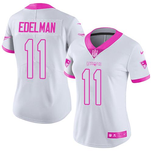 Nike Patriots #11 Julian Edelman White/Pink Women's Stitched NFL Limited Rush Fashion Jersey Nike Patriots #11 Julian Edelman White/Pink Women's Stitched NFL Limited Rush Fashion Jersey