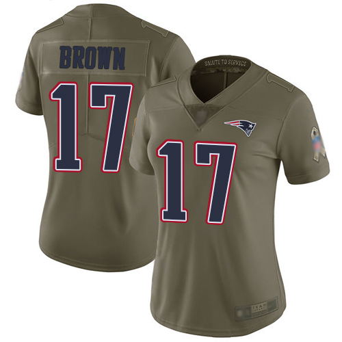 Nike Patriots #17 Antonio Brown Olive Women's Stitched NFL Limited 2017 Salute to Service Jersey Nike Patriots #17 Antonio Brown Olive Women's Stitched NFL Limited 2017 Salute to Service Jersey