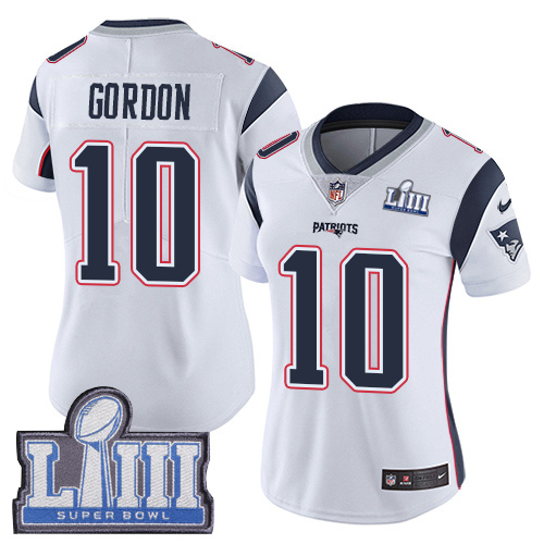 Nike Patriots #10 Josh Gordon White Super Bowl LIII Bound Women's Stitched NFL Vapor Untouchable Limited Jersey