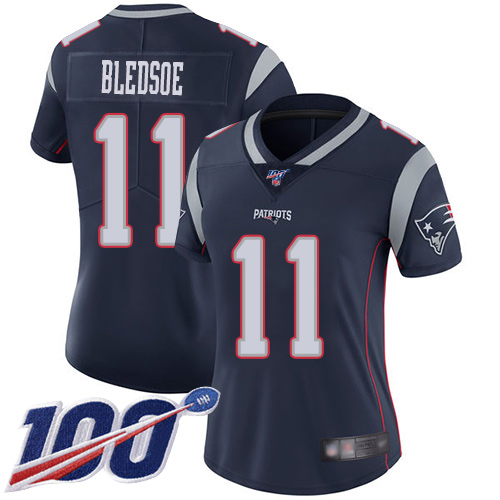 Nike Patriots #11 Drew Bledsoe Navy Blue Team Color Women's Stitched NFL 100th Season Vapor Limited Jersey Nike Patriots #11 Drew Bledsoe Navy Blue Team Color Women's Stitched NFL 100th Season Vapor Limited Jersey