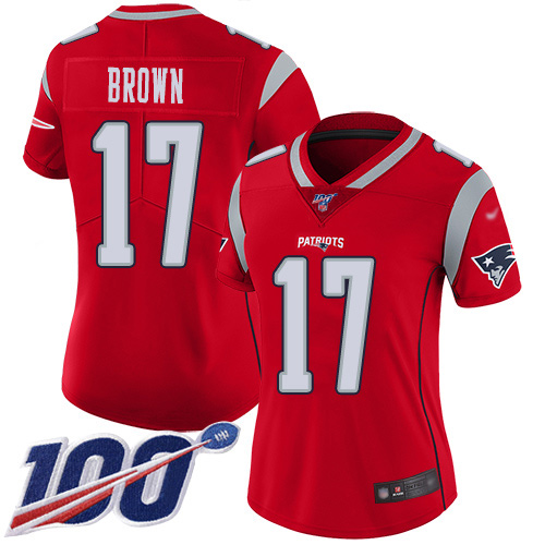 Nike Patriots #17 Antonio Brown Red Women's Stitched NFL Limited Inverted Legend 100th Season Jersey Nike Patriots #17 Antonio Brown Red Women's Stitched NFL Limited Inverted Legend 100th Season Jersey