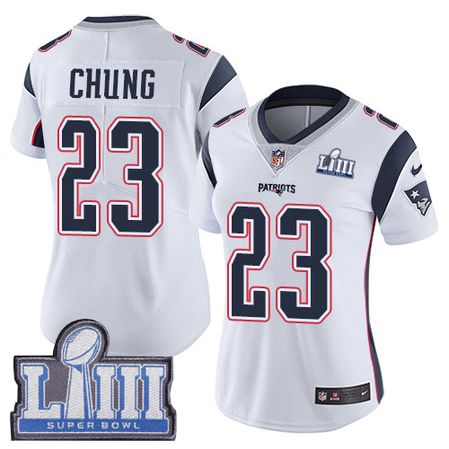 Nike Patriots #23 Patrick Chung White Super Bowl LIII Bound Women's Stitched NFL Vapor Untouchable Limited Jersey Nike Patriots #23 Patrick Chung White Super Bowl LIII Bound Women's Stitched NFL Vapor Untouchable Limited Jersey