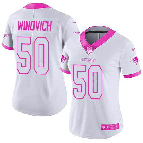 Nike Patriots #50 Chase Winovich White/Pink Women's Stitched NFL Limited Rush Fashion Jersey Nike Patriots #50 Chase Winovich White/Pink Women's Stitched NFL Limited Rush Fashion Jersey