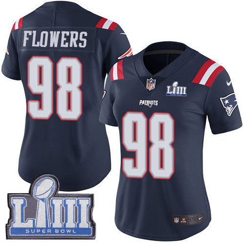 Nike Patriots #98 Trey Flowers Navy Blue Super Bowl LIII Bound Women's Stitched NFL Limited Rush Jersey Nike Patriots #98 Trey Flowers Navy Blue Super Bowl LIII Bound Women's Stitched NFL Limited Rush Jersey
