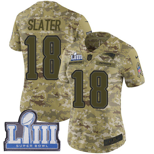 Nike Patriots #18 Matt Slater Camo Super Bowl LIII Bound Women's Stitched NFL Limited 2018 Salute to Service Jersey Nike Patriots #18 Matt Slater Camo Super Bowl LIII Bound Women's Stitched NFL Limited 2018 Salute to Service Jersey