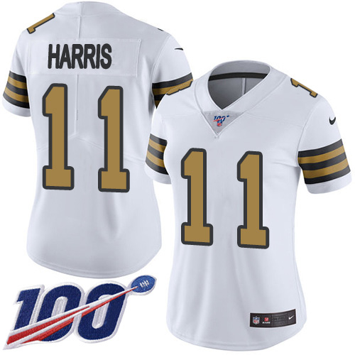 Nike Saints #11 Deonte Harris White Women's Stitched NFL Limited Rush 100th Season Jersey