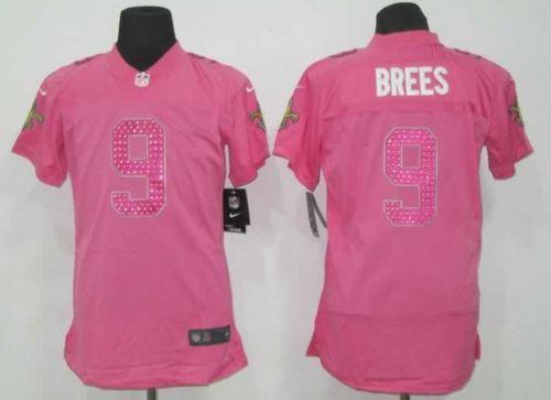 Nike Saints #9 Drew Brees Pink Sweetheart Women's Stitched NFL Elite Jersey