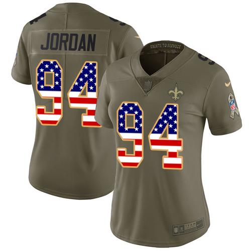 Nike Saints #94 Cameron Jordan Olive/USA Flag Women's Stitched NFL Limited 2017 Salute to Service Jersey