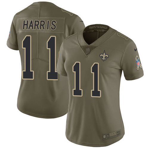Nike Saints #11 Deonte Harris Olive Women's Stitched NFL Limited 2017 Salute To Service Jersey