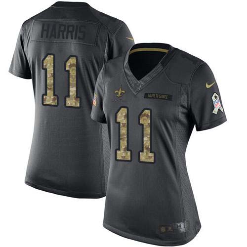 Nike Saints #11 Deonte Harris Black Women's Stitched NFL Limited 2016 Salute to Service Jersey
