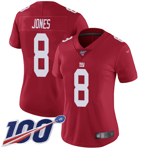 Nike Giants #8 Daniel Jones Red Women's Stitched NFL Limited Inverted Legend 100th Season Jersey Nike Giants #8 Daniel Jones Red Women's Stitched NFL Limited Inverted Legend 100th Season Jersey
