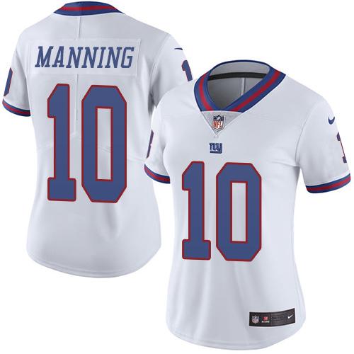 Nike Giants #10 Eli Manning White Women's Stitched NFL Limited Rush Jersey Nike Giants #10 Eli Manning White Women's Stitched NFL Limited Rush Jersey