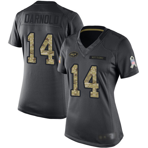 Nike Jets #14 Sam Darnold Black Women's Stitched NFL Limited 2016 Salute to Service Jersey