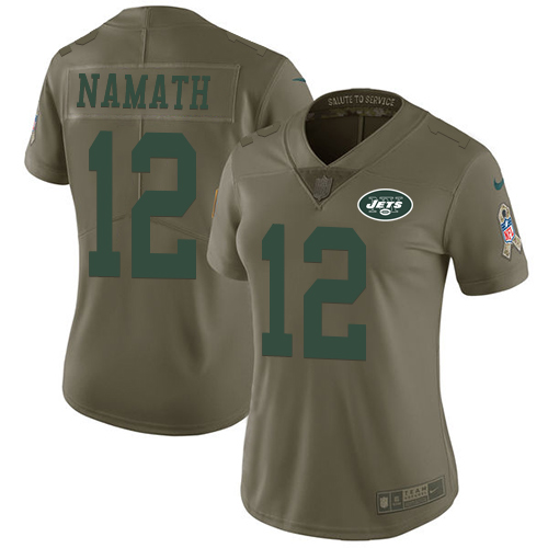 Nike Jets #12 Joe Namath Olive Women's Stitched NFL Limited 2017 Salute to Service Jersey
