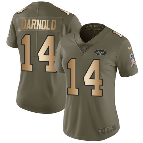 Nike Jets #14 Sam Darnold Olive/Gold Women's Stitched NFL Limited 2017 Salute to Service Jersey