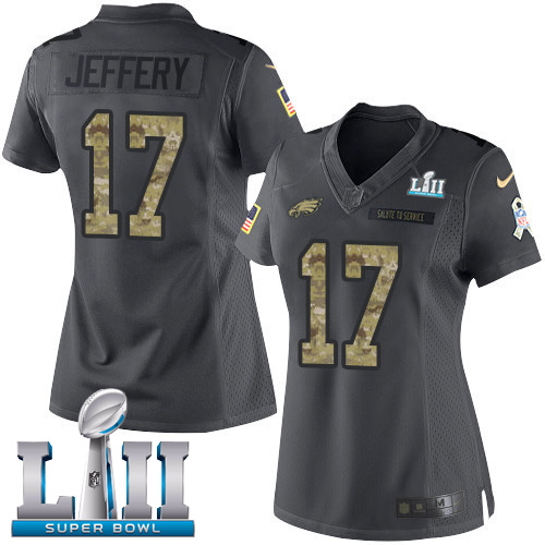 Nike Eagles #17 Alshon Jeffery Black Super Bowl LII Women's Stitched NFL Limited 2016 Salute to Service Jersey