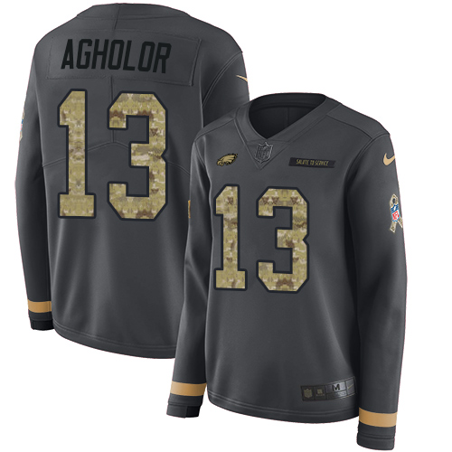 Nike Eagles #13 Nelson Agholor Anthracite Salute to Service Women's Stitched NFL Limited Therma Long Sleeve Jersey
