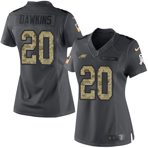 Nike Eagles #20 Brian Dawkins Black Women's Stitched NFL Limited 2016 Salute to Service Jersey