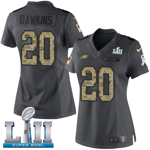 Nike Eagles #20 Brian Dawkins Black Super Bowl LII Women's Stitched NFL Limited 2016 Salute to Service Jersey