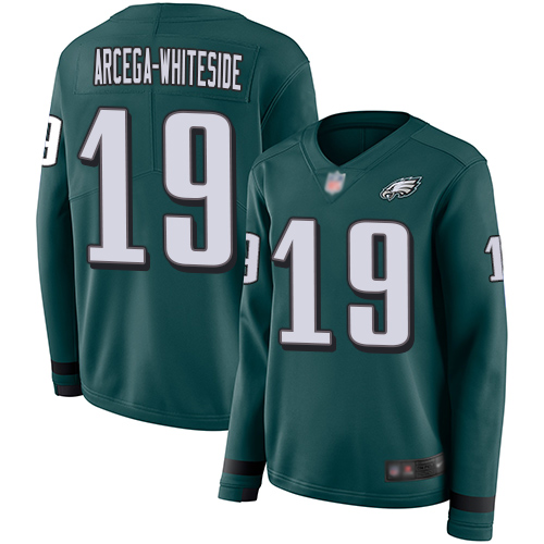 Nike Eagles #19 JJ Arcega-Whiteside Midnight Green Team Color Women's Stitched NFL Limited Therma Long Sleeve Jersey