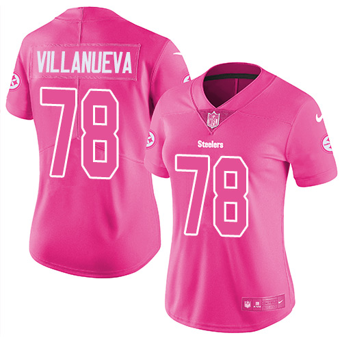 Nike Steelers #78 Alejandro Villanueva Pink Women's Stitched NFL Limited Rush Fashion Jersey