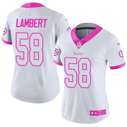 Nike Steelers #58 Jack Lambert White/Pink Women's Stitched NFL Limited Rush Fashion Jersey