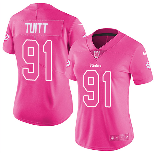 Nike Steelers #91 Stephon Tuitt Pink Women's Stitched NFL Limited Rush Fashion Jersey