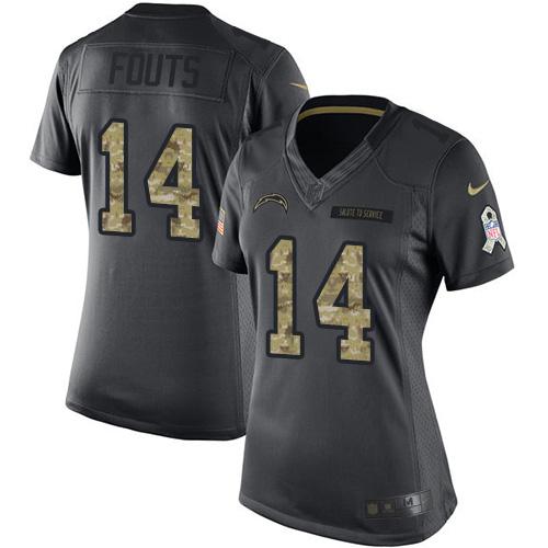 Nike Chargers #14 Dan Fouts Black Women's Stitched NFL Limited 2016 Salute to Service Jersey