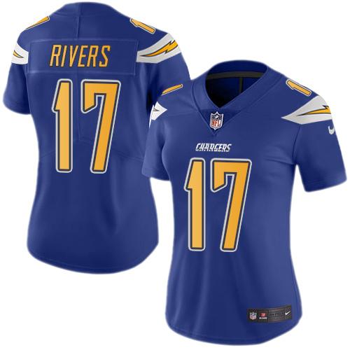 Nike Chargers #17 Philip Rivers Electric Blue Women's Stitched NFL Limited Rush Jersey