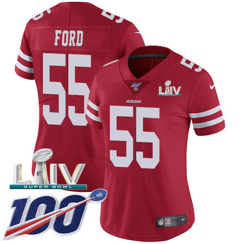 Nike 49ers #55 Dee Ford Red Super Bowl LIV 2020 Team Color Women's Stitched NFL 100th Season Vapor Limited Jersey Nike 49ers #55 Dee Ford Red Super Bowl LIV 2020 Team Color Women's Stitched NFL 100th Season Vapor Limited Jersey