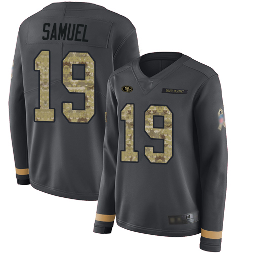 Nike 49ers #19 Deebo Samuel Anthracite Salute to Service Women's Stitched NFL Limited Therma Long Sleeve Jersey Nike 49ers #19 Deebo Samuel Anthracite Salute to Service Women's Stitched NFL Limited Therma Long Sleeve Jersey